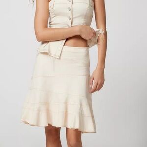 Urban Outfitters Cream Millie Fluted Denim Skirt
